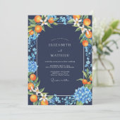 Invitation Mariage Citrus Eucalyptus Orange Navy (Debout devant)
