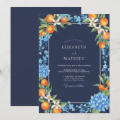 Invitation Mariage Citrus Eucalyptus Orange Navy (Devant / Derrière)