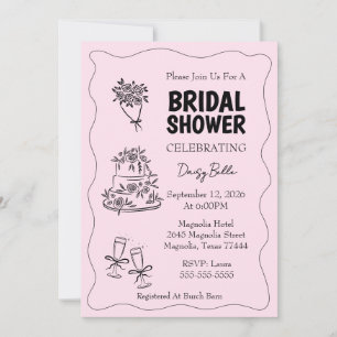 Invitation Mariage civil Fait-main Doodle Rose