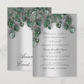 Invitation Mariage civil Glitter SmokeGray Eucalyptus Verdure (Devant / Derrière)