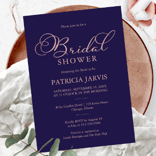 Invitation Mariage civil Navy Blue Rose Gold Feuille de style