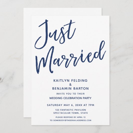 Invitation Mariage civil Navy Moderne Réception uniquement (Devant / Derrière)