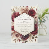 Invitation Mariage Claret Romantic Bloom (Debout devant)