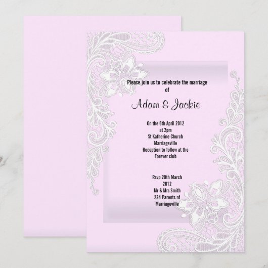 Invitation Mariage CLASSÉ ÉLÉGANT EN LACE ROSE (Devant / Derrière)