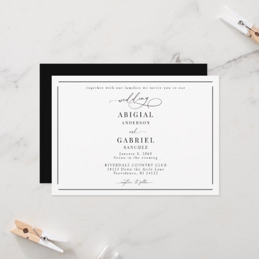 Invitation Mariage Classi Élégance Noir et Blanc (Devant/Arrière en situation)