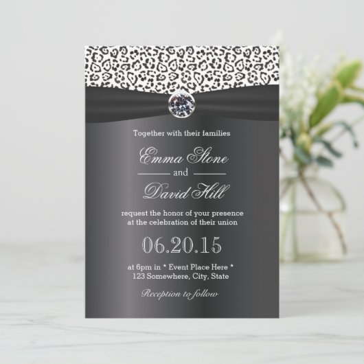 Invitation Mariage Classieux avec Impression de Léopard des N (Debout devant)