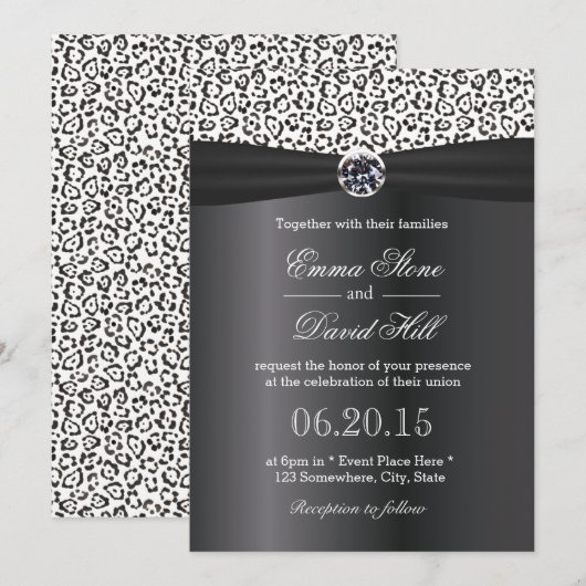 Invitation Mariage Classieux avec Impression de Léopard des N (Devant / Derrière)