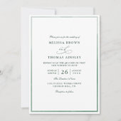 Invitation Mariage classique à code QR Monogramme vert budget (Devant)