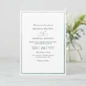 Invitation Mariage classique à code QR Monogramme vert budget (Debout devant)