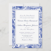 Invitation Mariage classique à fleurs bleues et blanches (Devant)