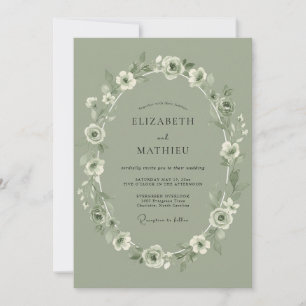 Invitation Mariage Classique à l'Anémone Vert Sauge