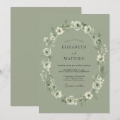Invitation Mariage Classique à l'Anémone Vert Sauge (Devant / Derrière)