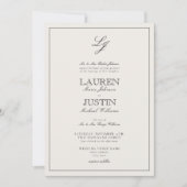 Invitation Mariage classique à monogramme en écriture noire e (Devant)