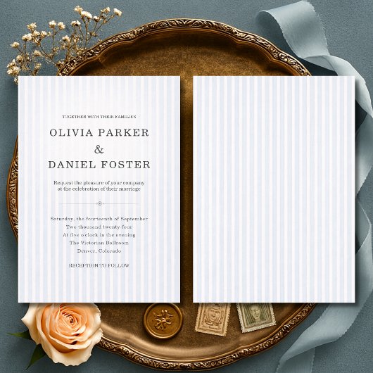 Invitation Mariage Classique à Rayures Bleues et Blanches