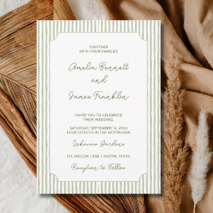 Invitation Mariage classique à rayures vertes aquarelle