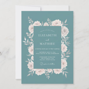 Invitation Mariage Classique Acier Ardoise Pétales