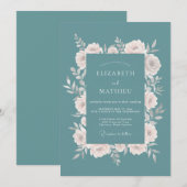 Invitation Mariage Classique Acier Ardoise Pétales (Devant / Derrière)