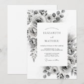 Invitation Mariage Classique Aquarelle Gris Charbon (Devant / Derrière)