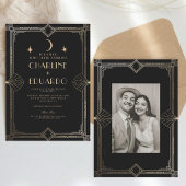 Invitation Mariage classique Art Déco élégant Black Gold des