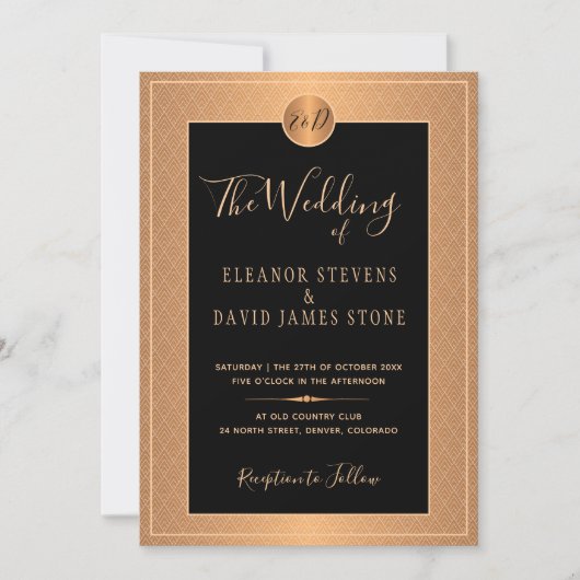 Invitation Mariage classique Art déco glam or noir (Devant)