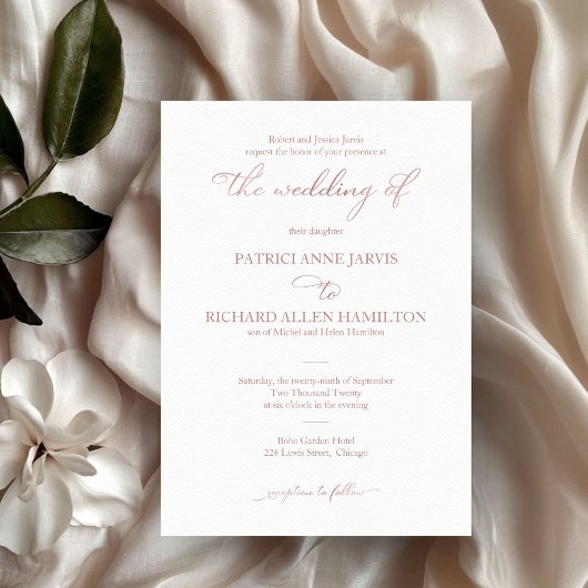 Invitation Mariage Classique au Script Rose Doré Délicat