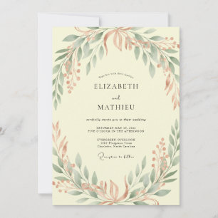 Invitation Mariage Classique aux Feuilles Jaune Pâle