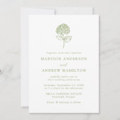 Invitation Mariage classique aux hortensias vert olive (Devant)