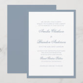 Invitation Mariage Classique avec Bordure Bleue Poussiéreuse (Devant / Derrière)