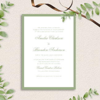 Invitation Mariage Classique avec Bordure Verte Sauge et Écri