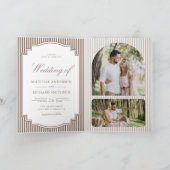Invitation Mariage classique avec code QR photo marron rayé (Intérieur)