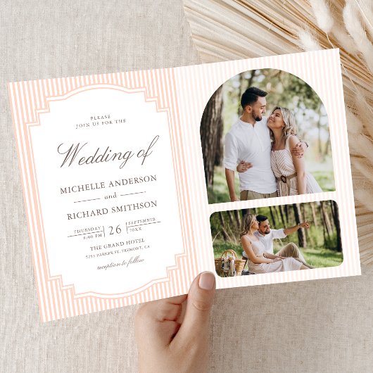 Invitation Mariage Classique avec Code QR Photo Rayé Pastel