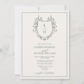 Invitation Mariage classique avec monogramme et blason de fle (Devant)