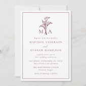 Invitation Mariage classique avec monogramme et lys calla de (Devant)