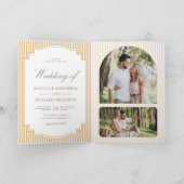 Invitation Mariage classique beige bronzé rayé code QR photo (Intérieur)