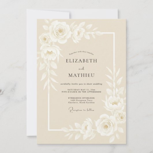 Invitation Mariage Classique Beige Poli (Devant)