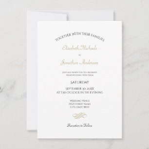 Invitation Mariage classique blanc et or simple