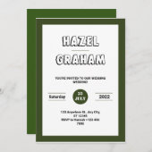 Invitation Mariage Classique Blanc Et Vert Élégant (Devant / Derrière)