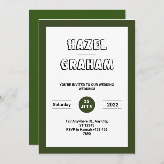 Invitation Mariage Classique Blanc Et Vert Élégant (Devant / Derrière)