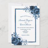 Invitation Mariage classique bleu blanc flancs argent (Devant)