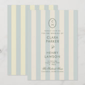 Invitation Mariage classique bleu clair rayé Monogramme (Devant / Derrière)