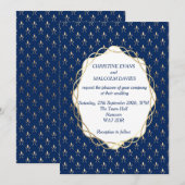 Invitation Mariage classique bleu et or (Devant / Derrière)