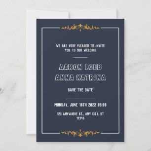 Invitation Mariage classique bleu marine foncé d'enregistreme