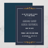Invitation Mariage classique bleu marine foncé Save The Date (Devant / Derrière)