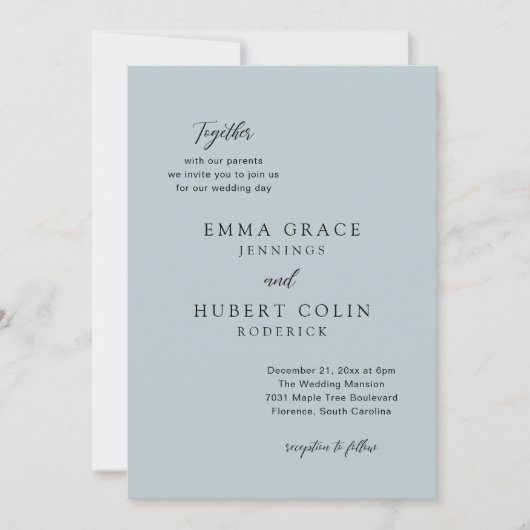 Invitation Mariage classique bleu muté élégant (Devant)