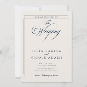 Invitation Mariage Classique Bleu Nuit et Ivoire avec Détails
