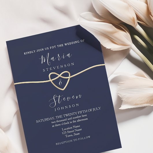 Invitation Mariage Classique Bleu Nuit et Or