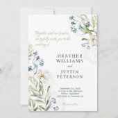 Invitation Mariage classique botanique bleu et vert (Devant)