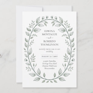 Invitation Mariage Classique Botanique Feuille Verte Héritage