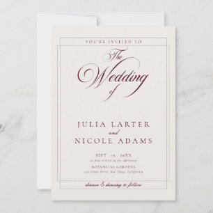Invitation Mariage Classique Bourgogne Ivory Calligraphie QR