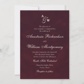 Invitation Mariage Classique Bourgogne Profond Monogramme Scr (Devant)